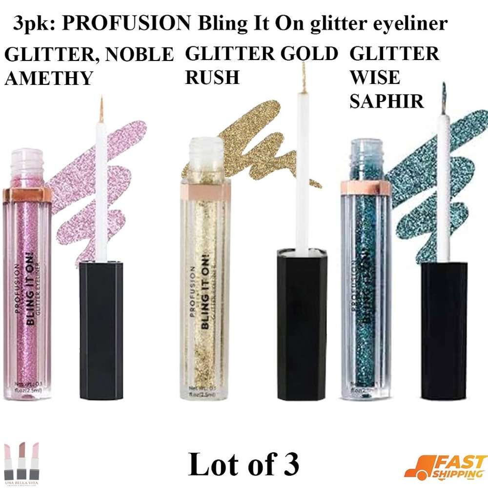 Profusion Cosmetics Glitter Eyeliner Trio - Amethyst, Gold, Sapphire